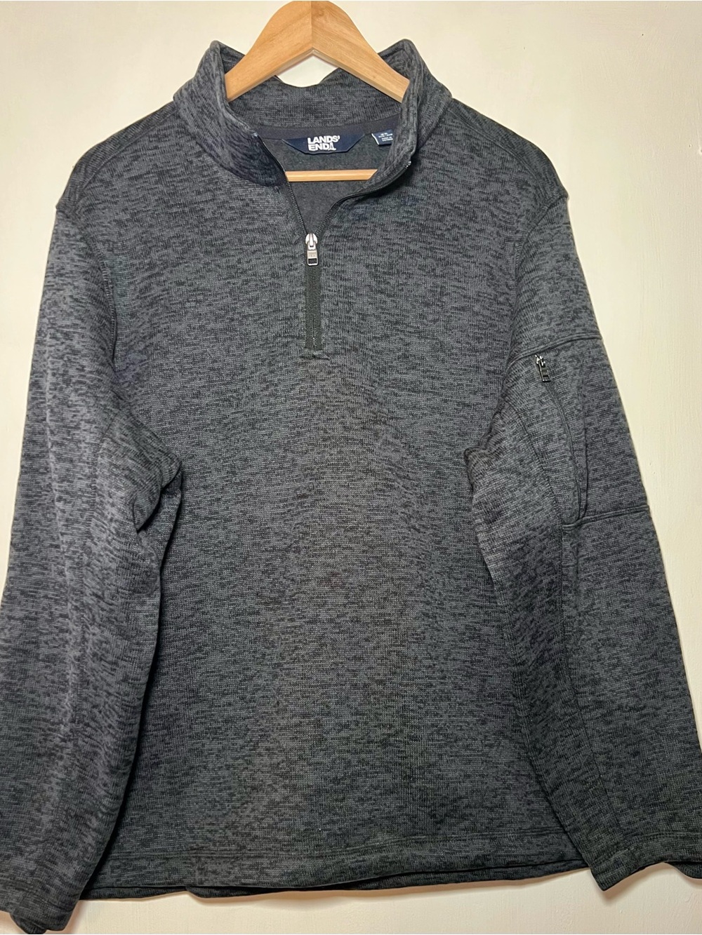 Lands’ End 3X Charcoal Heather Quarter-Zip Sweater Fleece w/ Zipper Sleeve